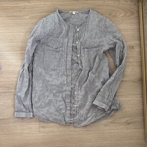 Margaret O’Leary blue stripe linen feel shirt